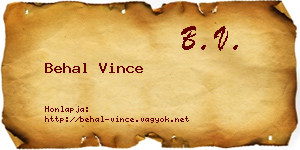 Behal Vince névjegykártya